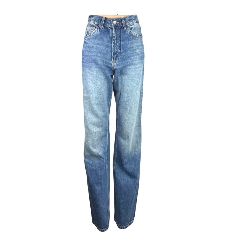 Zara Women's Blue High Rise Straight Baggy Palazzo Wide Leg Denim Jeans Pants 4